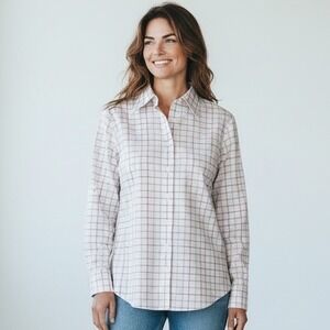 New Brooks Brothers White Multicolor Grid Classic Fit No Iron Button Down - 12